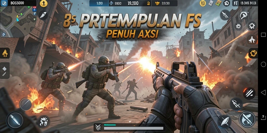 Screenshot menampilkan aksi tembak-menembak intens dalam BOS5000.