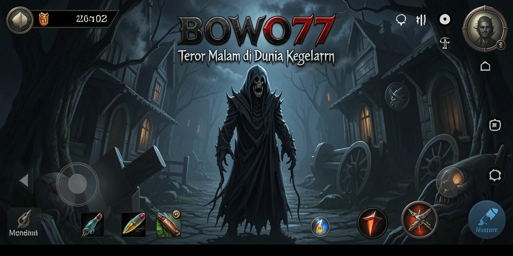 Screenshot gameplay <strong>BOWO77</strong> menampilkan suasana kegelapan dan ketegangan yang mendalam.