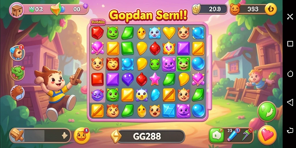Screenshot gameplay GG288 menunjukkan momen seru mencocokkan objek.