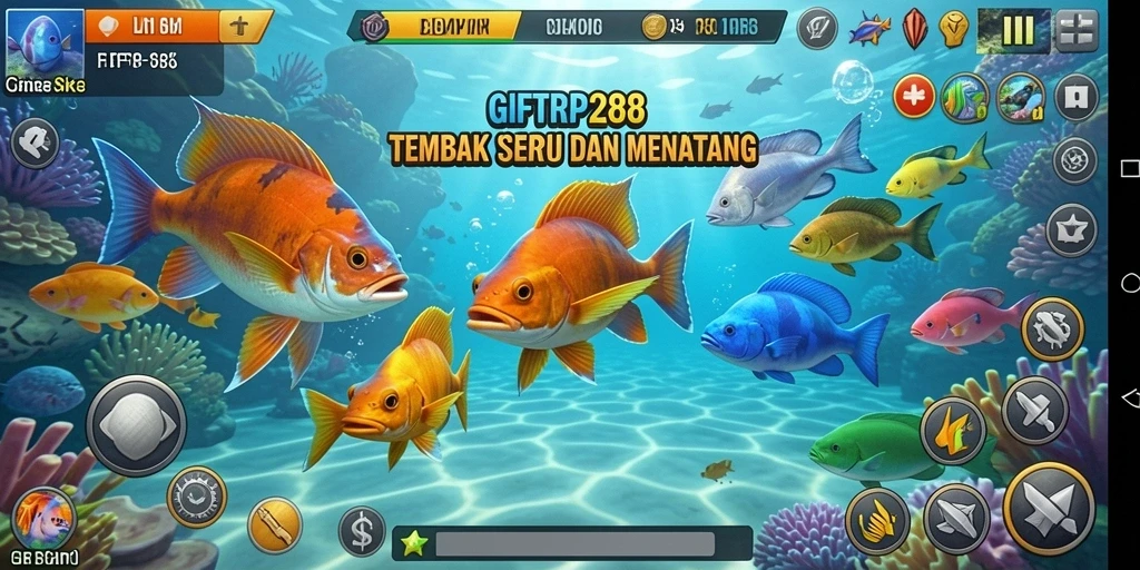 Gameplay seru dalam GIFTRP288 dengan banyak ikan untuk ditangkap.