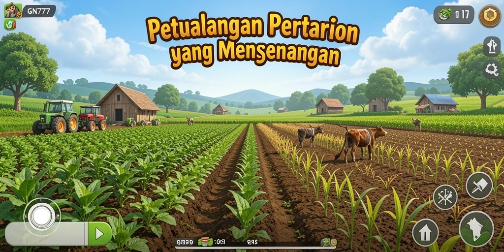 Tangkapan layar gameplay GN777 menampilkan aktivitas berkebun yang seru.