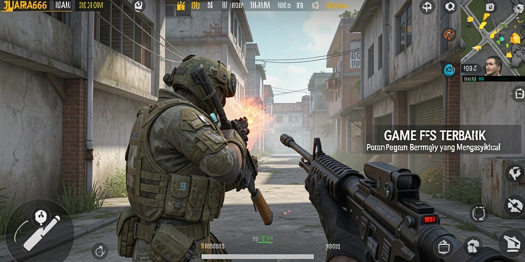 Screenshot gameplay JUARA666 yang menunjukkan aksi seru dalam pertempuran FPS.