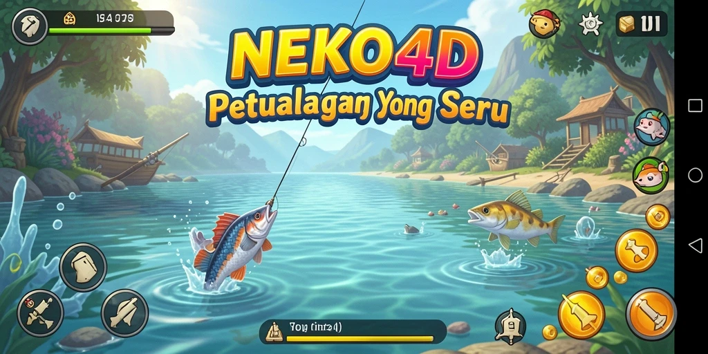 Screenshot gameplay NEKO4D yang menunjukkan petualangan memancing yang seru.