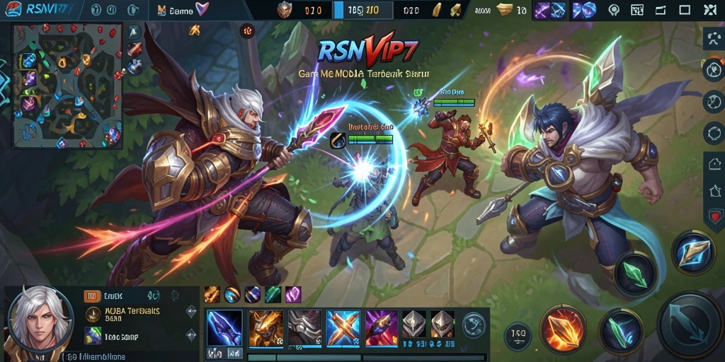 Screenshot RSNVIP7 menampilkan pertarungan intens di arena MOBA.