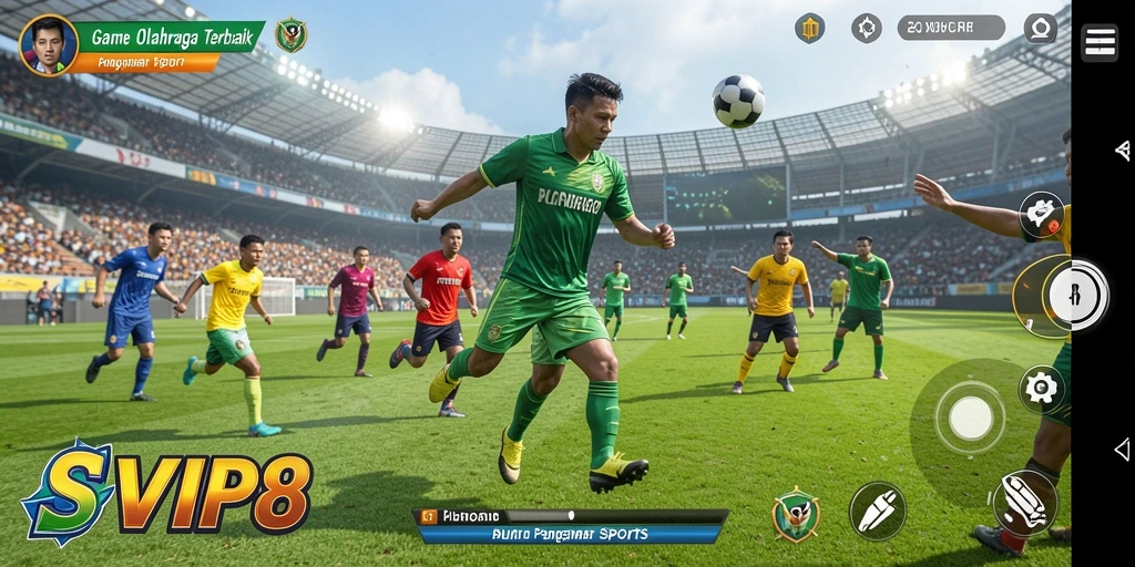 Screenshot gameplay SVIP8 menunjukkan aksi mendebarkan di lapangan olahraga.