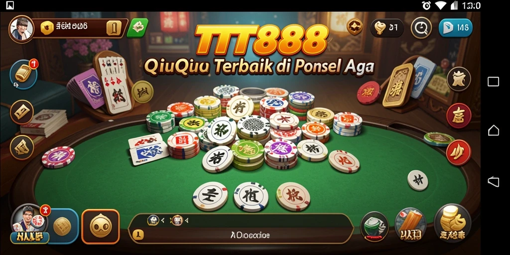 Screenshot menampilkan gameplay seru TTT888 QiuQiu di ponsel.